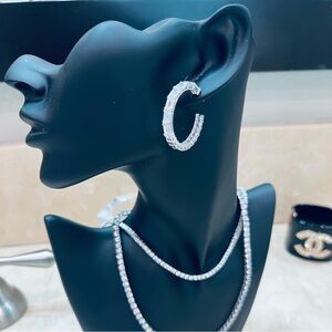 Baguette and round Swarovski crystal  hoop earrings